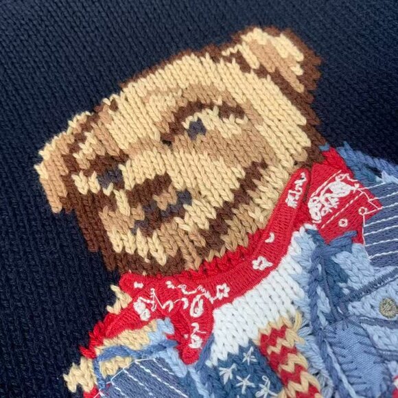 Polo Ralph Lauren Floral denim jacket with bear pattern, navy blue sweater - Picture 7 of 10